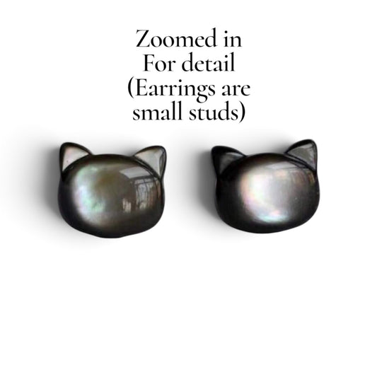 Tiny Cat Studs- White or Black- Sterling Silver