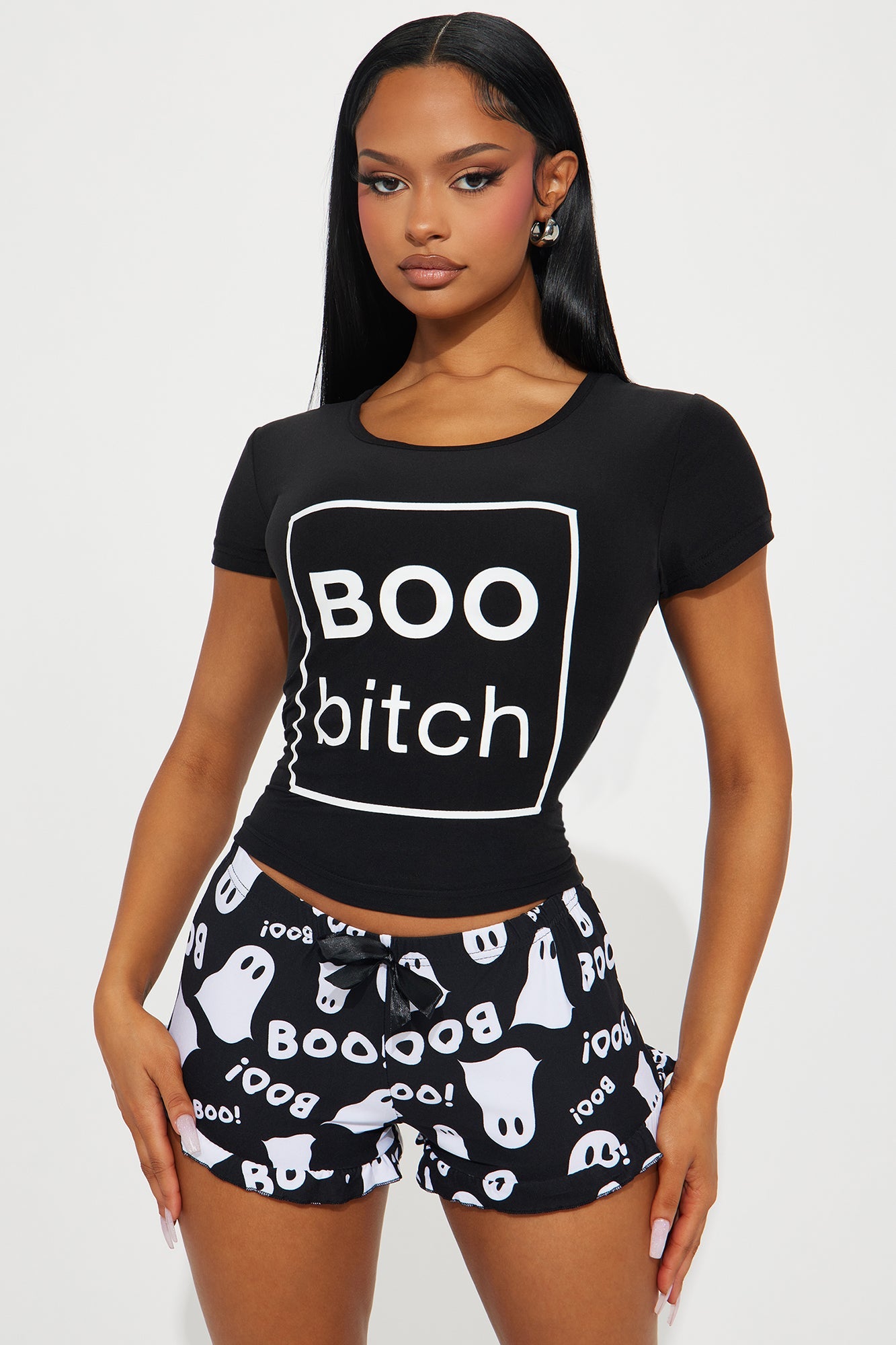 Conjunto corto de pijama Boo Bitch - Negro/Blanco