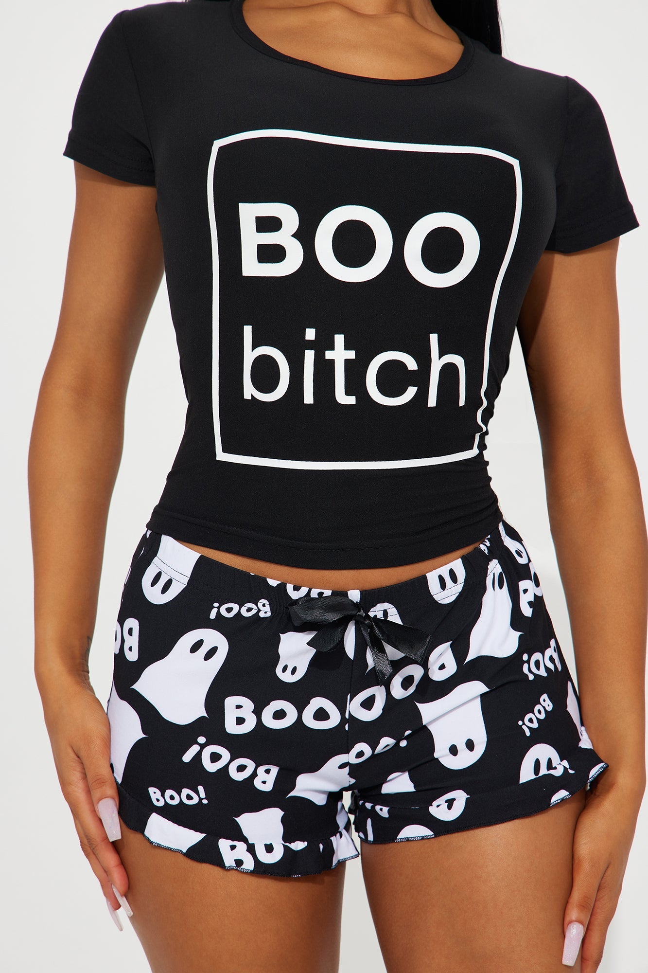 Conjunto corto de pijama Boo Bitch - Negro/Blanco