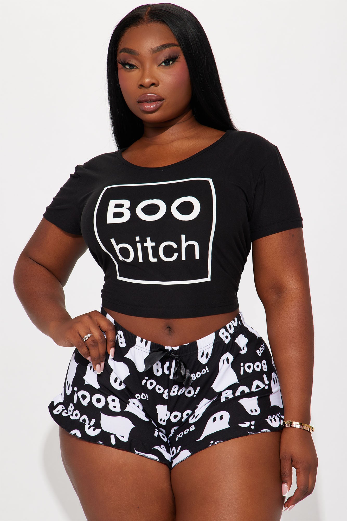 Conjunto corto de pijama Boo Bitch - Negro/Blanco