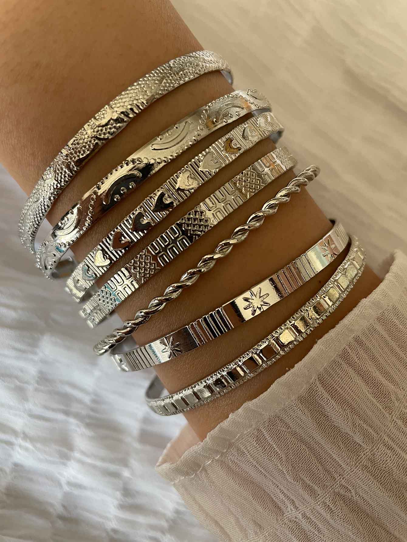 7 Piece Heart & Star Cuff Bangle