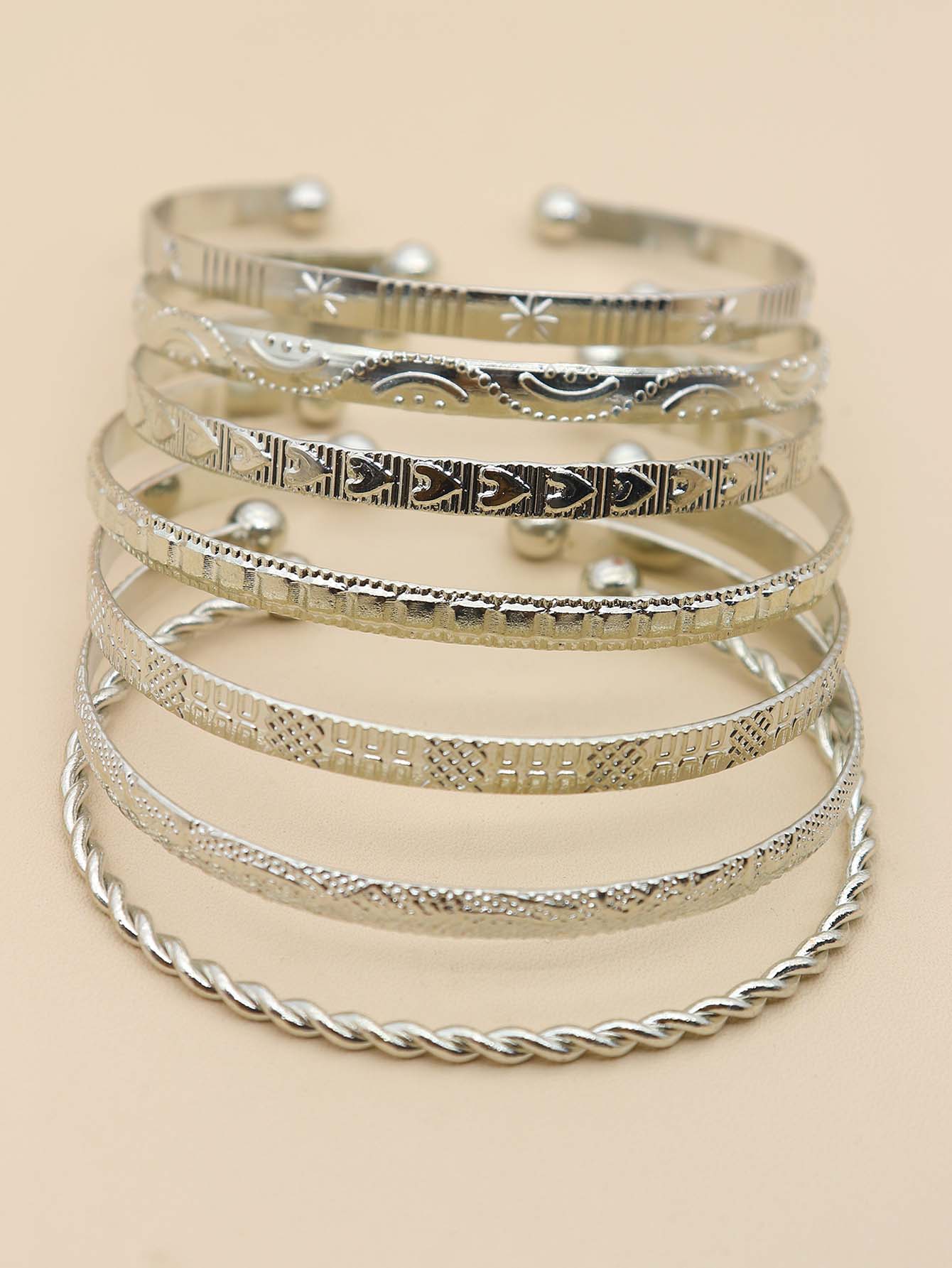 7 Piece Heart & Star Cuff Bangle
