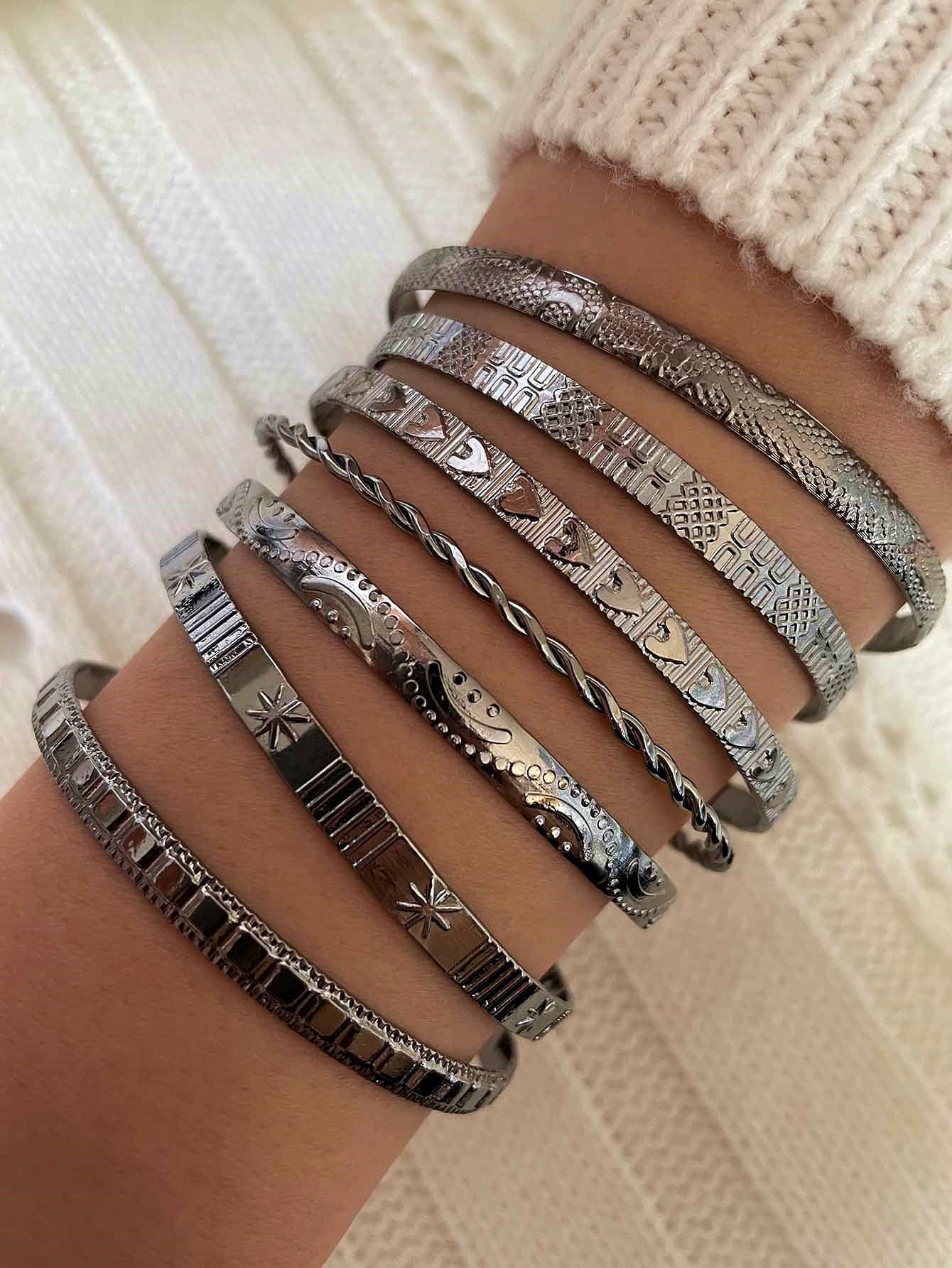 7 Piece Heart & Star Cuff Bangle