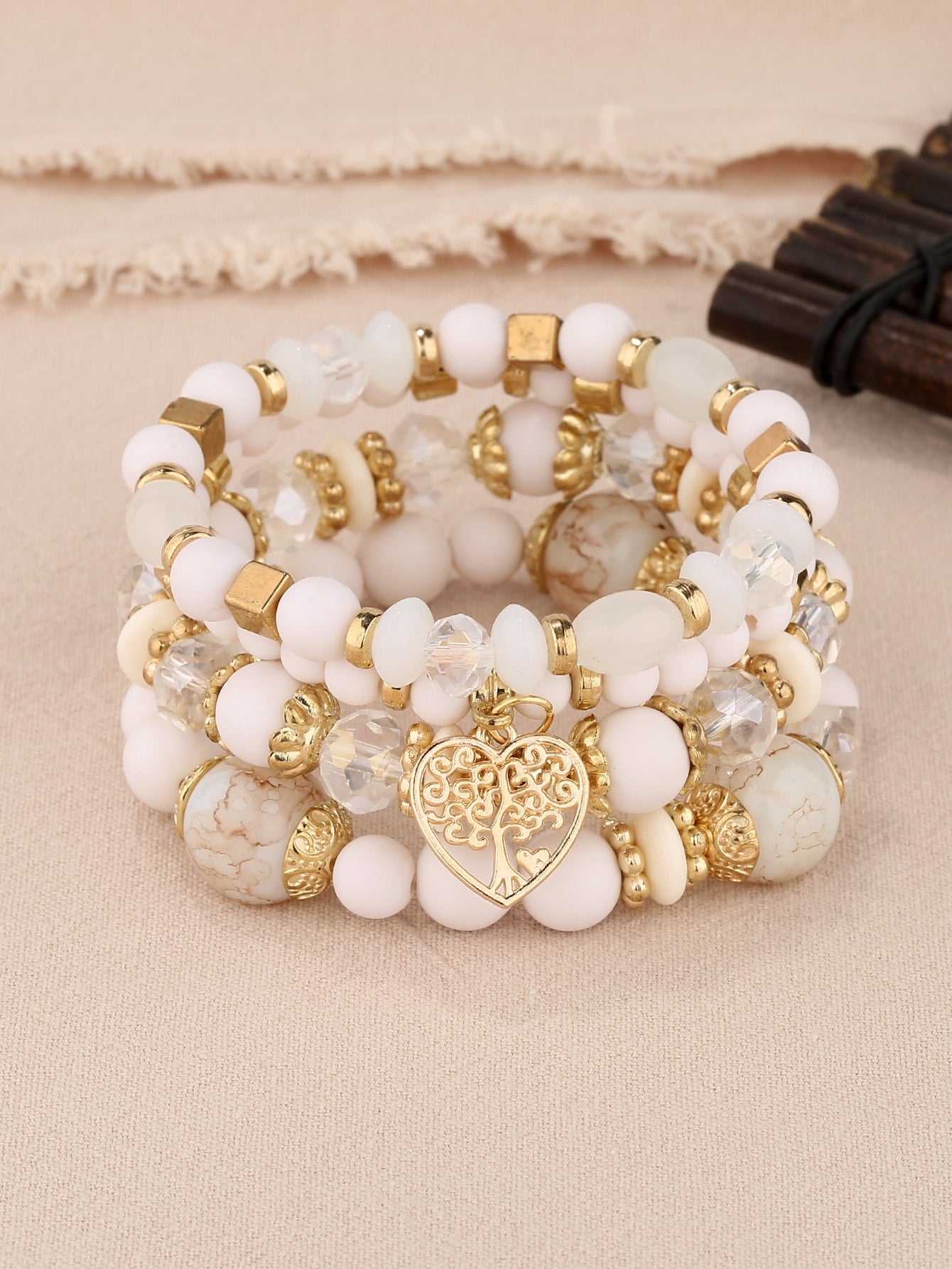 4 Piece Vintage Heart Shaped Pendant Bracelets set
