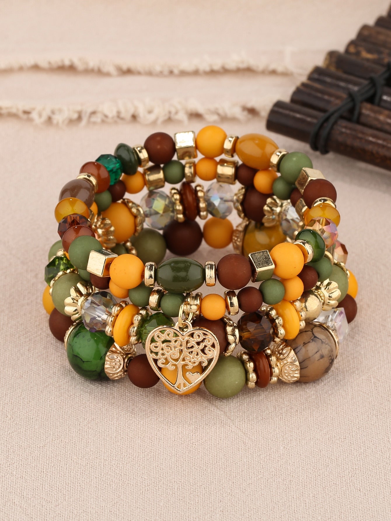 4 Piece Vintage Heart Shaped Pendant Bracelets set