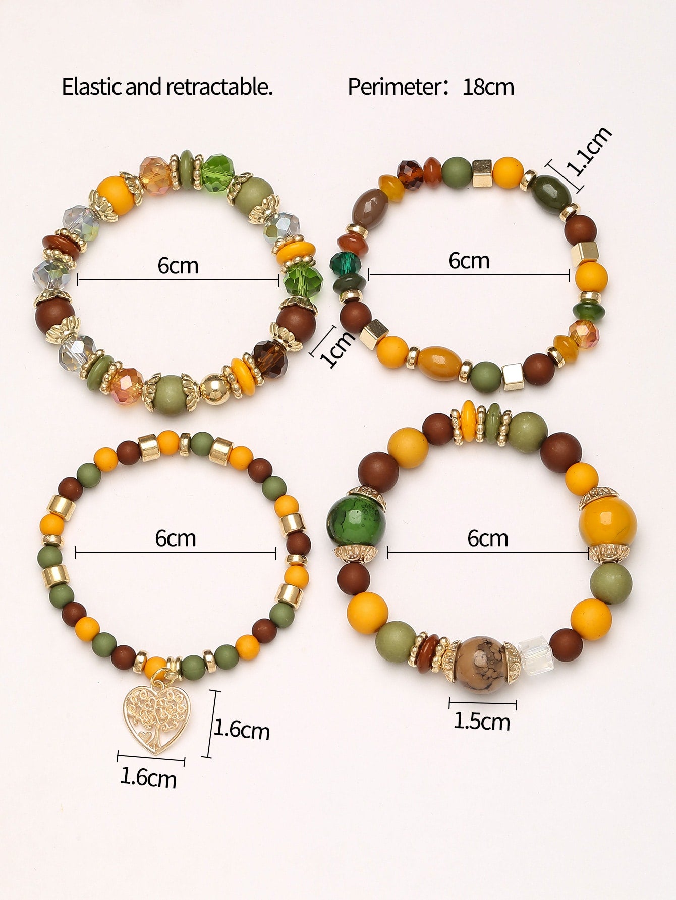 4 Piece Vintage Heart Shaped Pendant Bracelets set