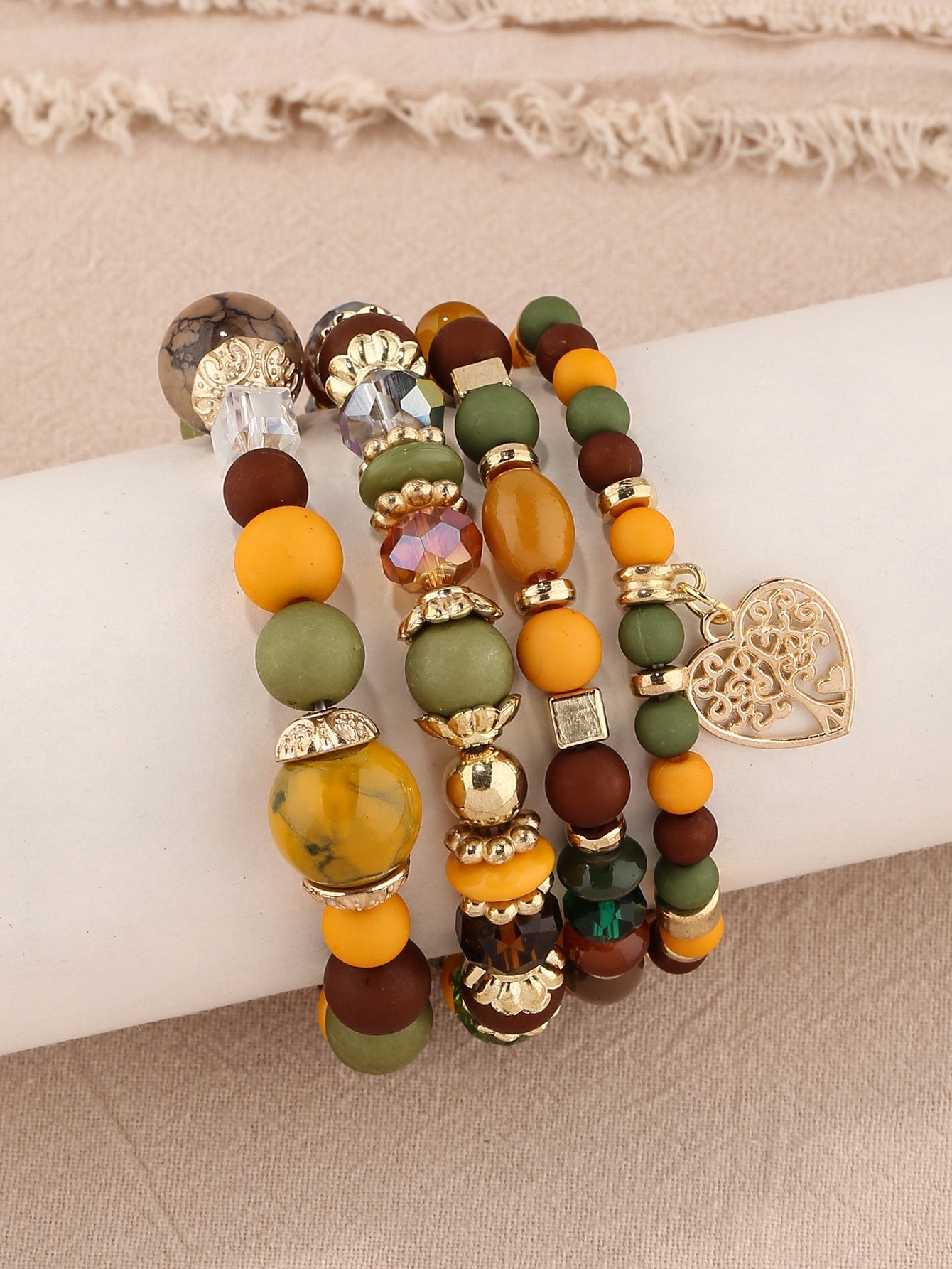 4 Piece Vintage Heart Shaped Pendant Bracelets set