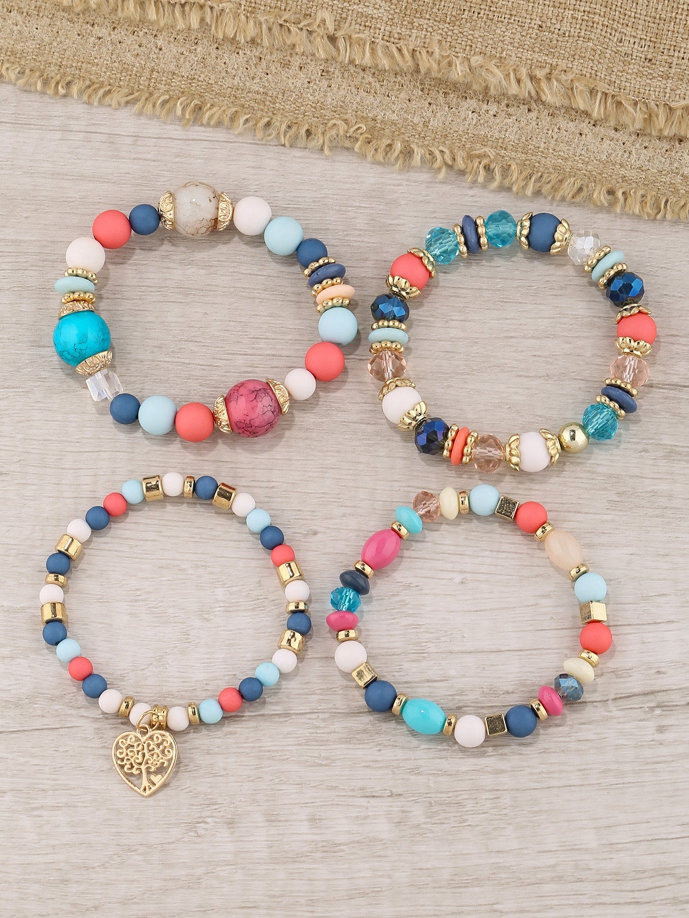 4 Piece Vintage Heart Shaped Pendant Bracelets set