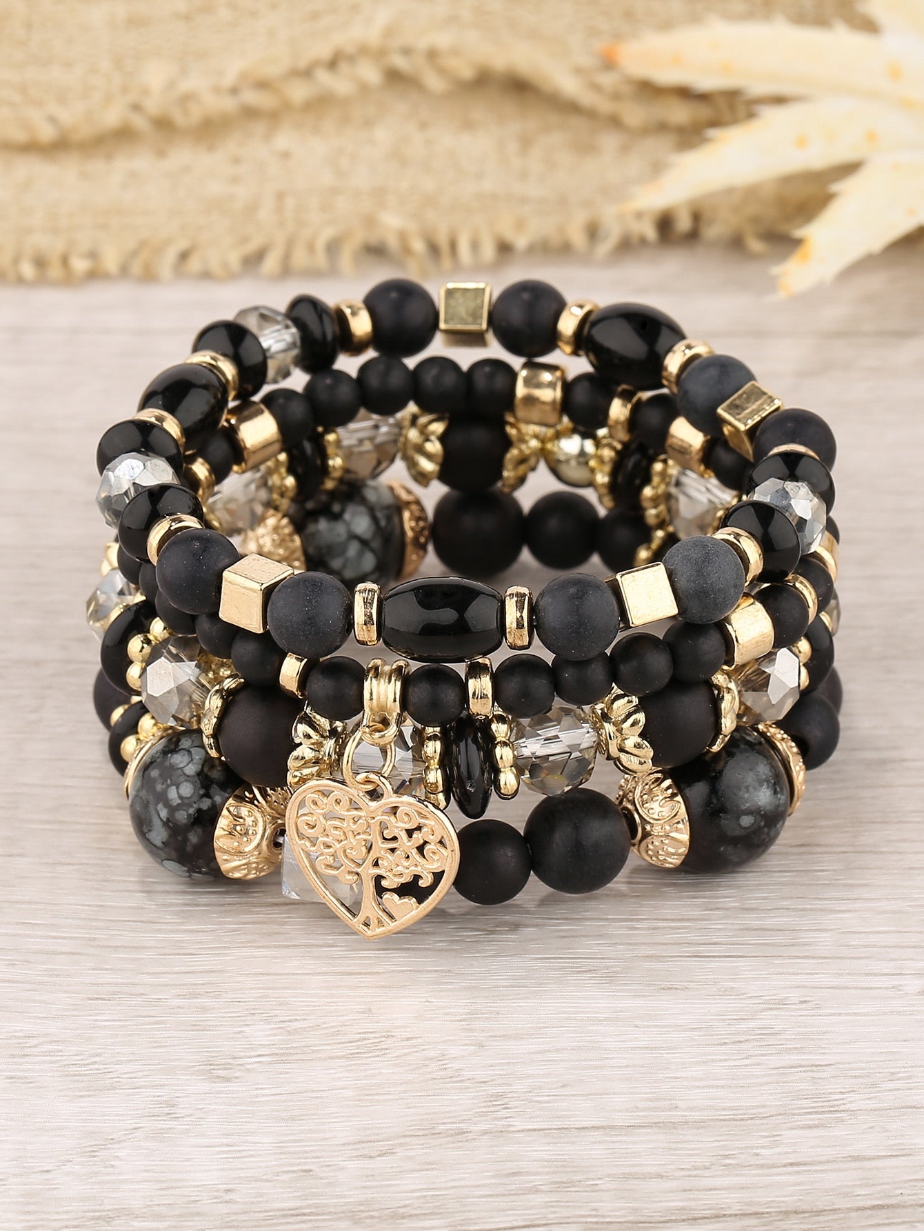 4 Piece Vintage Heart Shaped Pendant Bracelets set