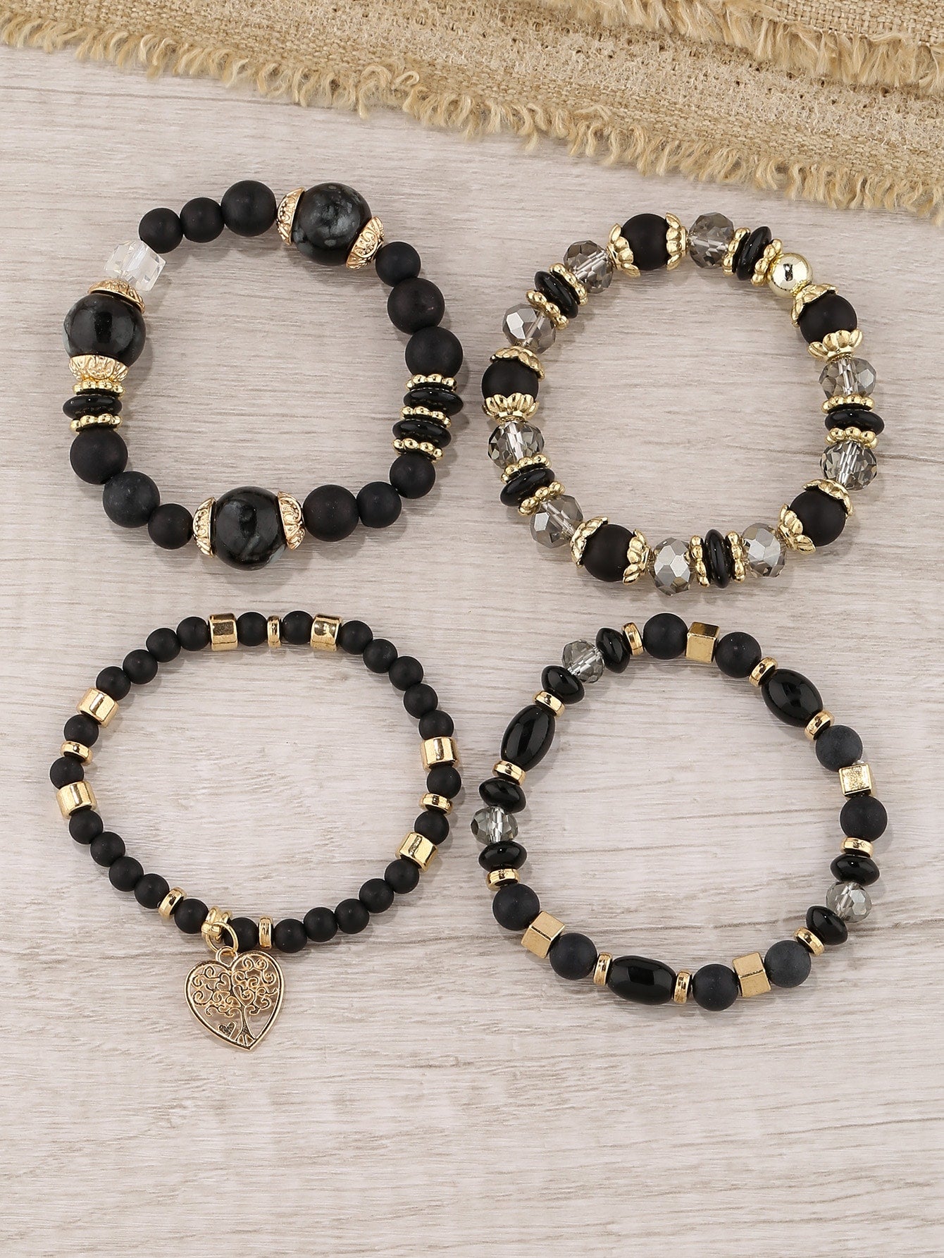 4 Piece Vintage Heart Shaped Pendant Bracelets set