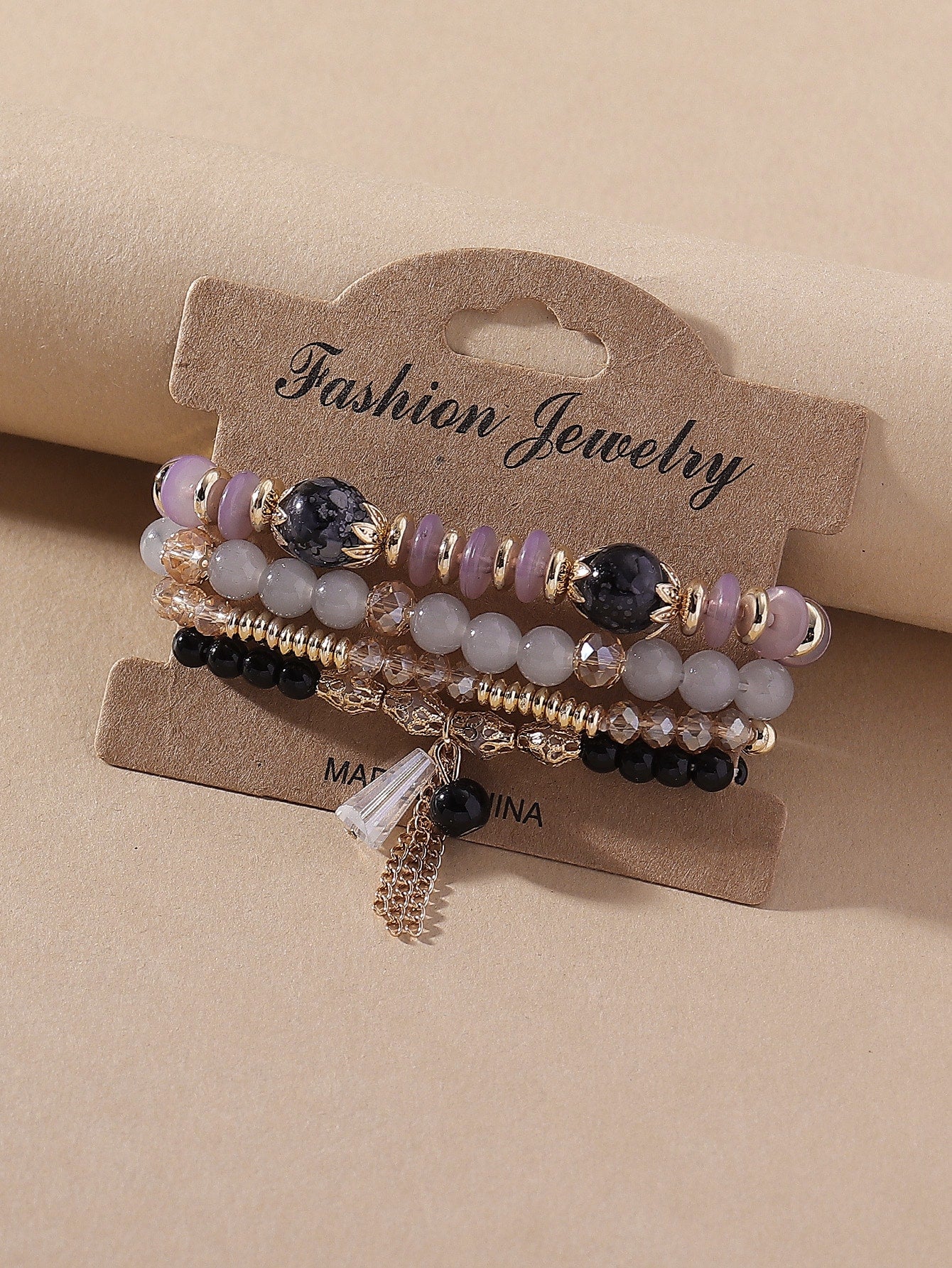 4 Piece set Tree Charm Beaded Bracelet