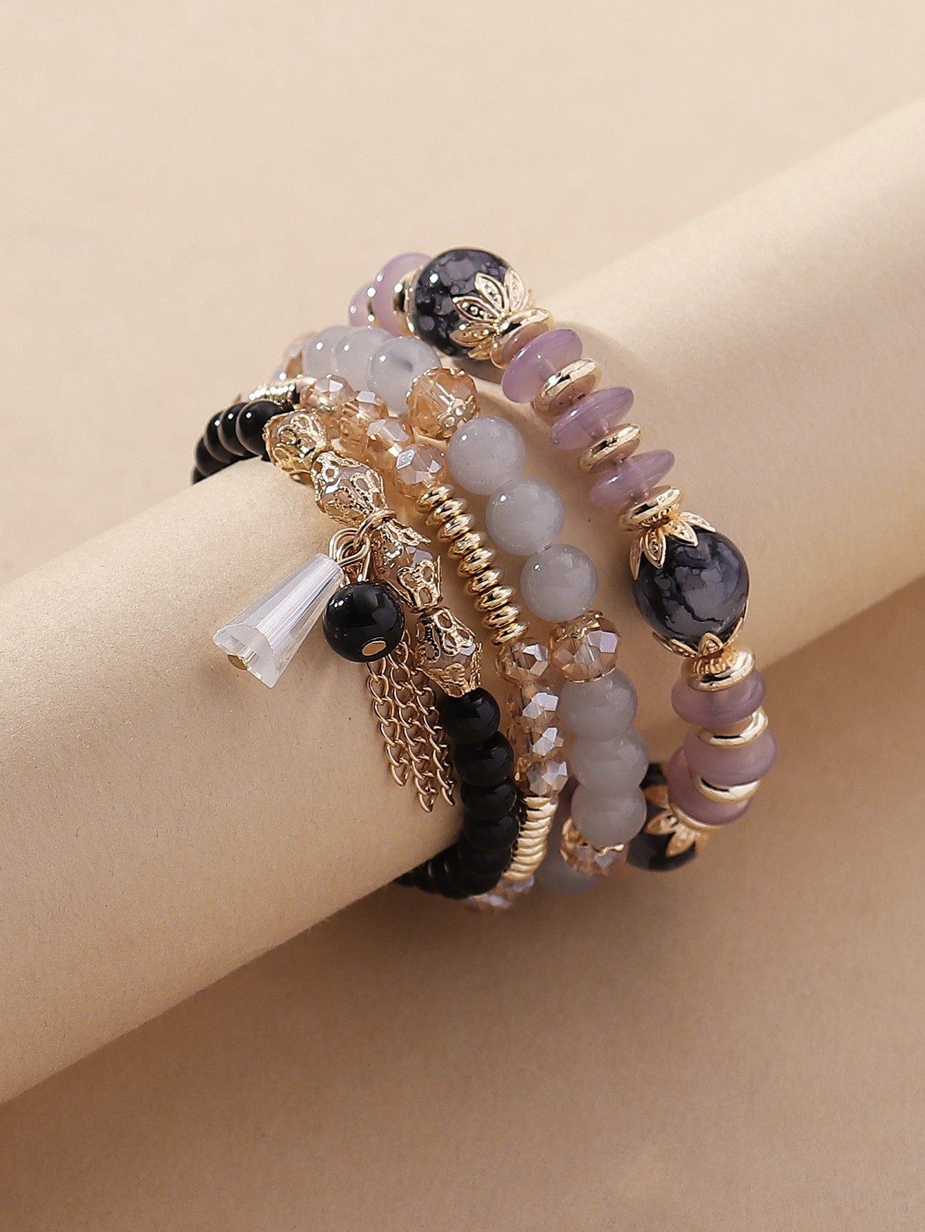 4 Piece set Tree Charm Beaded Bracelet