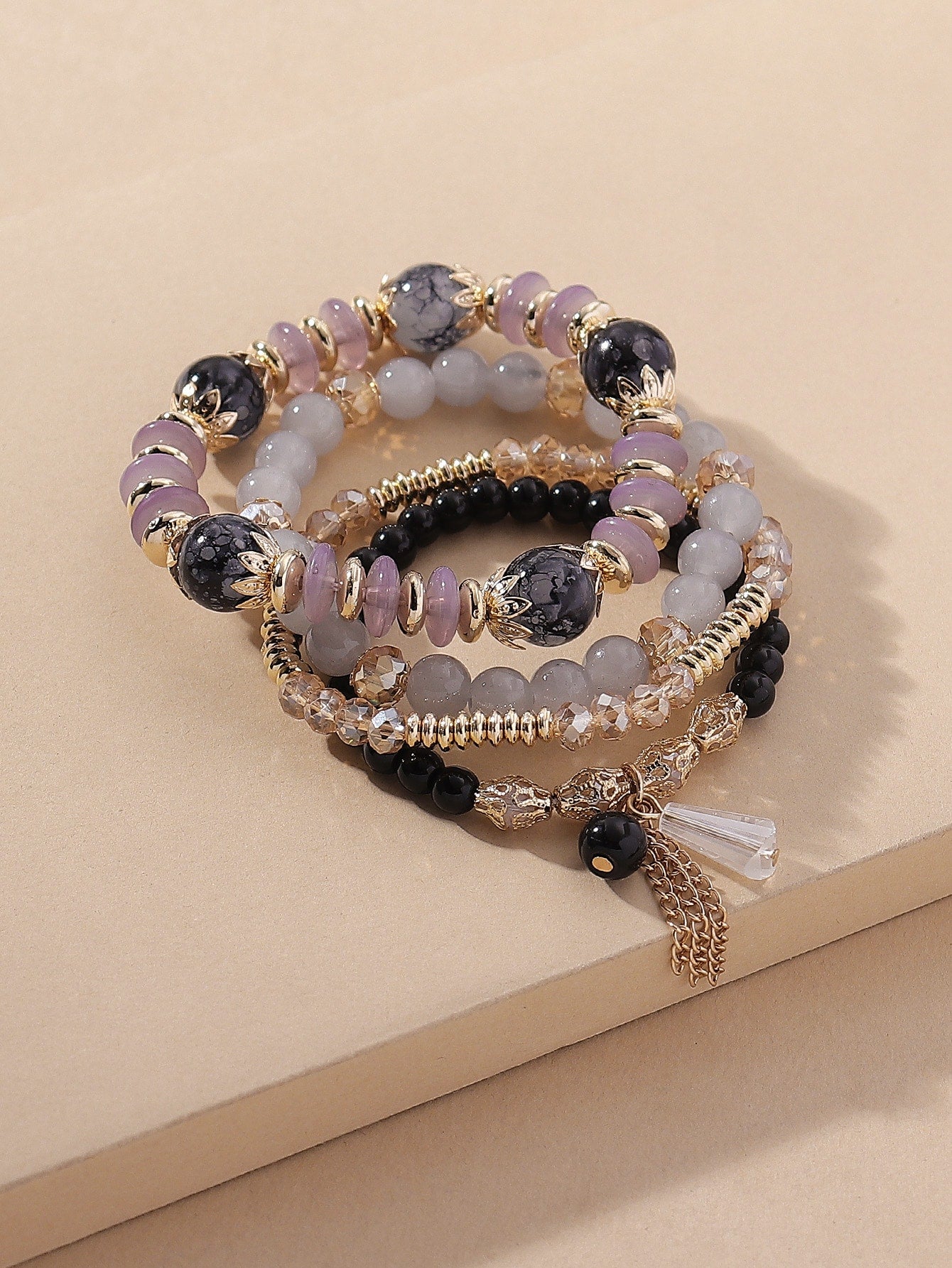 4 Piece set Tree Charm Beaded Bracelet