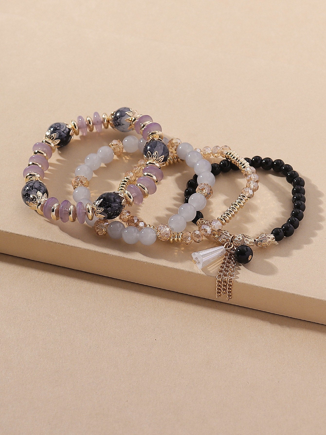 4 Piece set Tree Charm Beaded Bracelet
