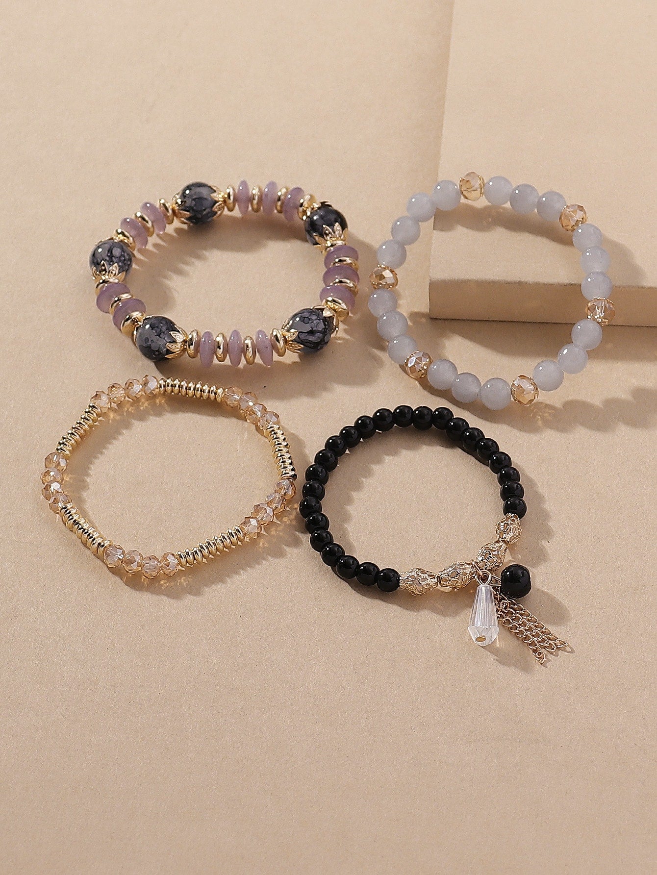4 Piece set Tree Charm Beaded Bracelet