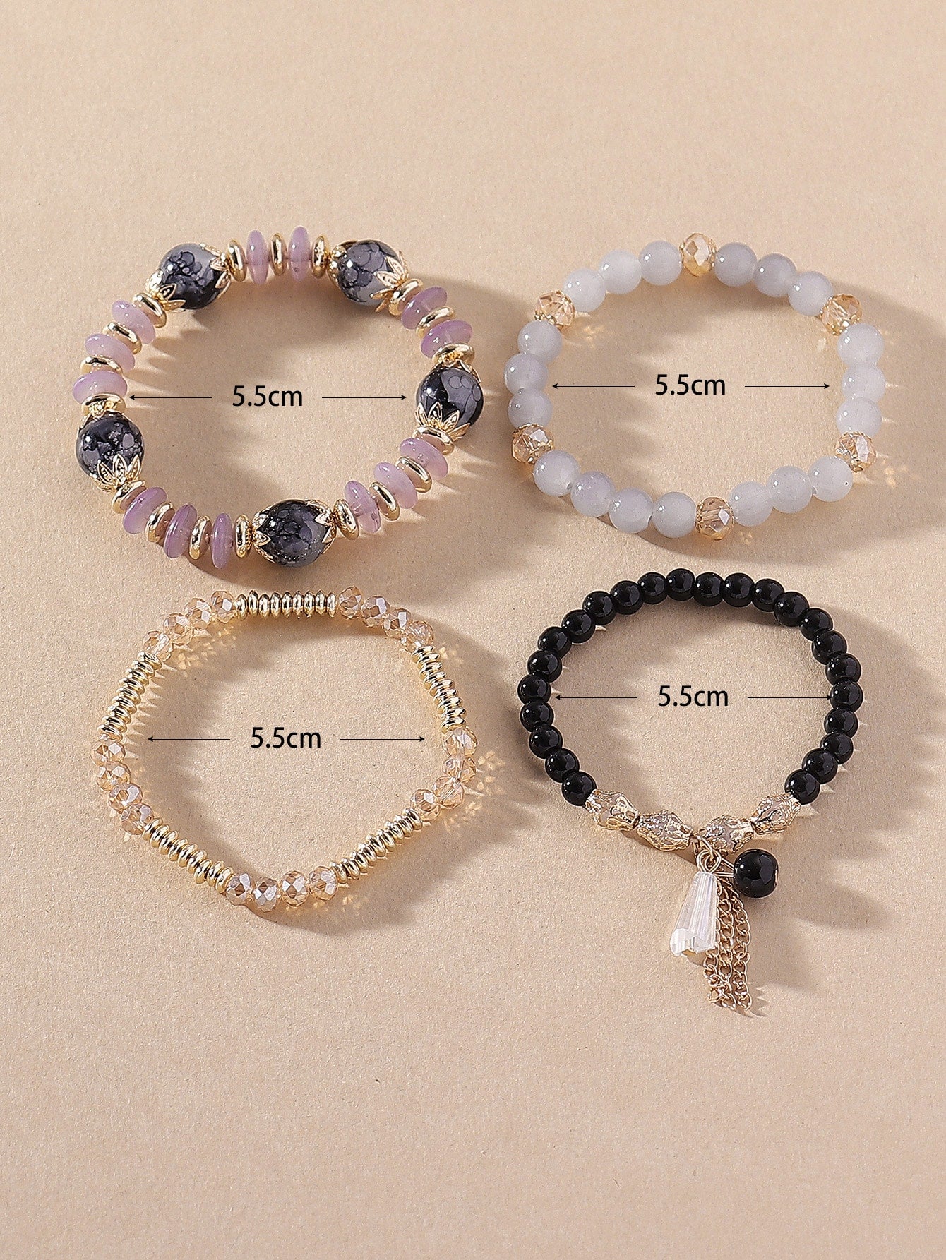 4 Piece set Tree Charm Beaded Bracelet