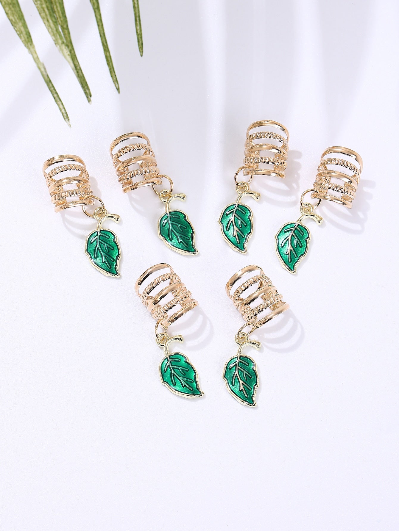 Anillo para el cabello con dije de hoja de Fairycore, 6 piezas