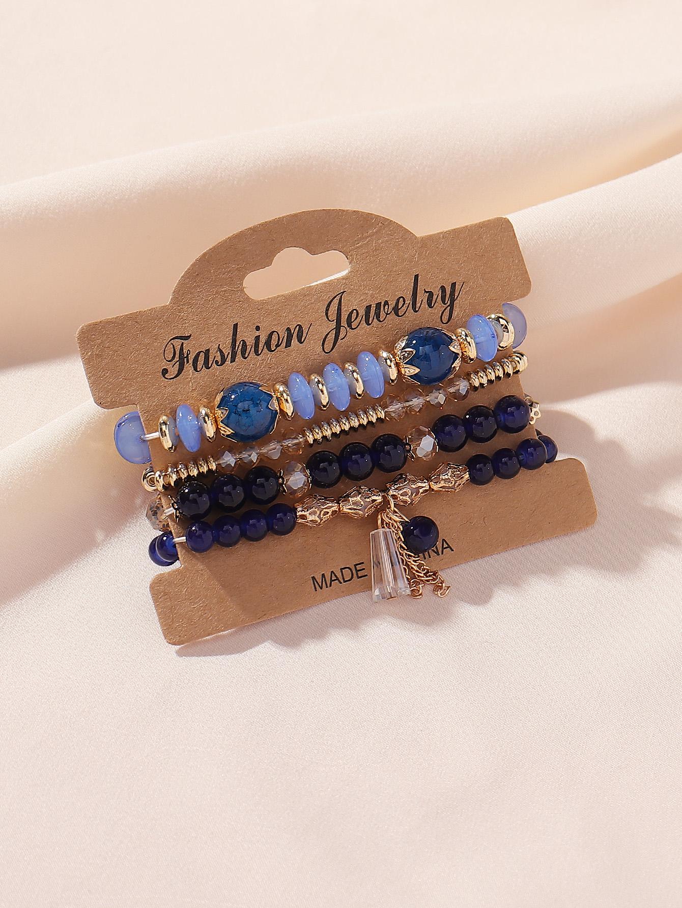 4 Piece set Tree Charm Beaded Bracelet