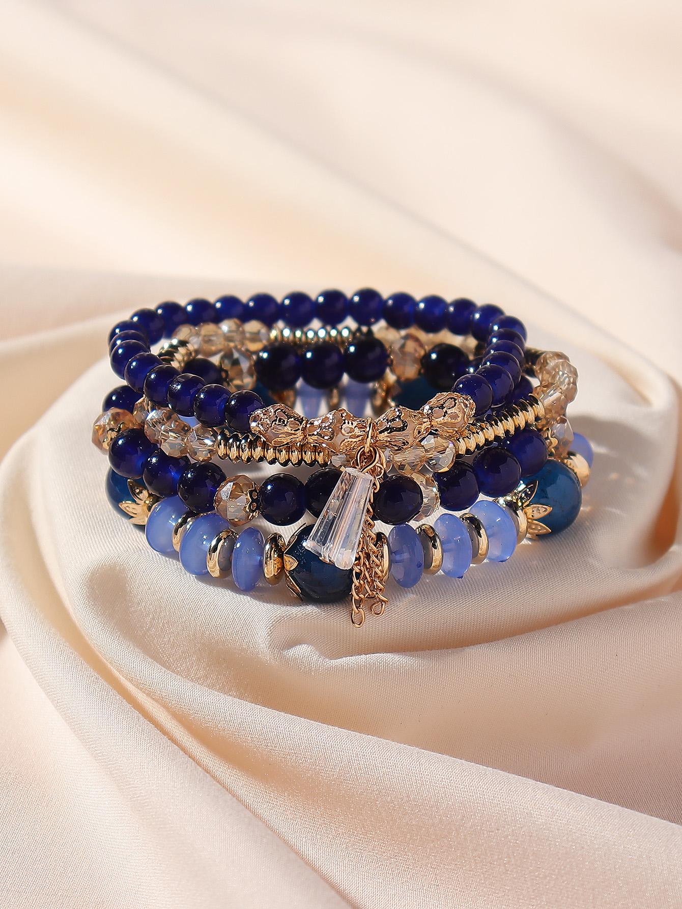 4 Piece set Tree Charm Beaded Bracelet