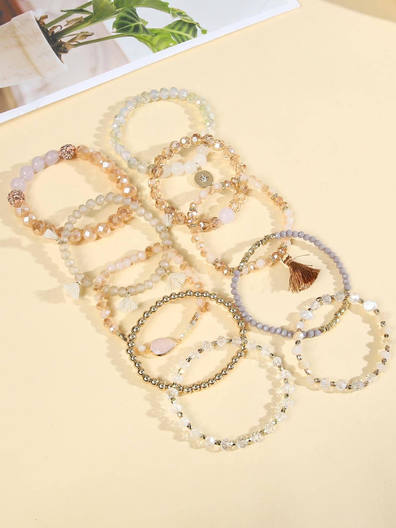 10 Piece set Tassel Charm Beaded Bracelet