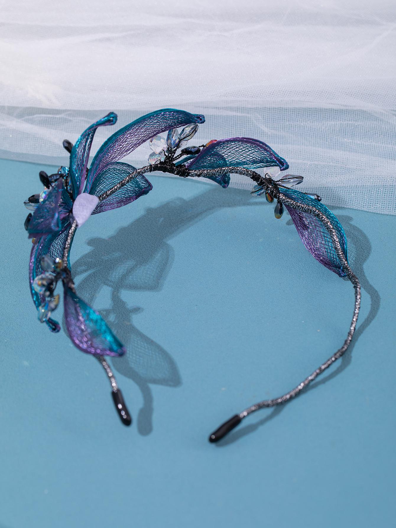 Diadema con diseño ondulado y decoración de flores y diamantes de imitación de Fairycore
