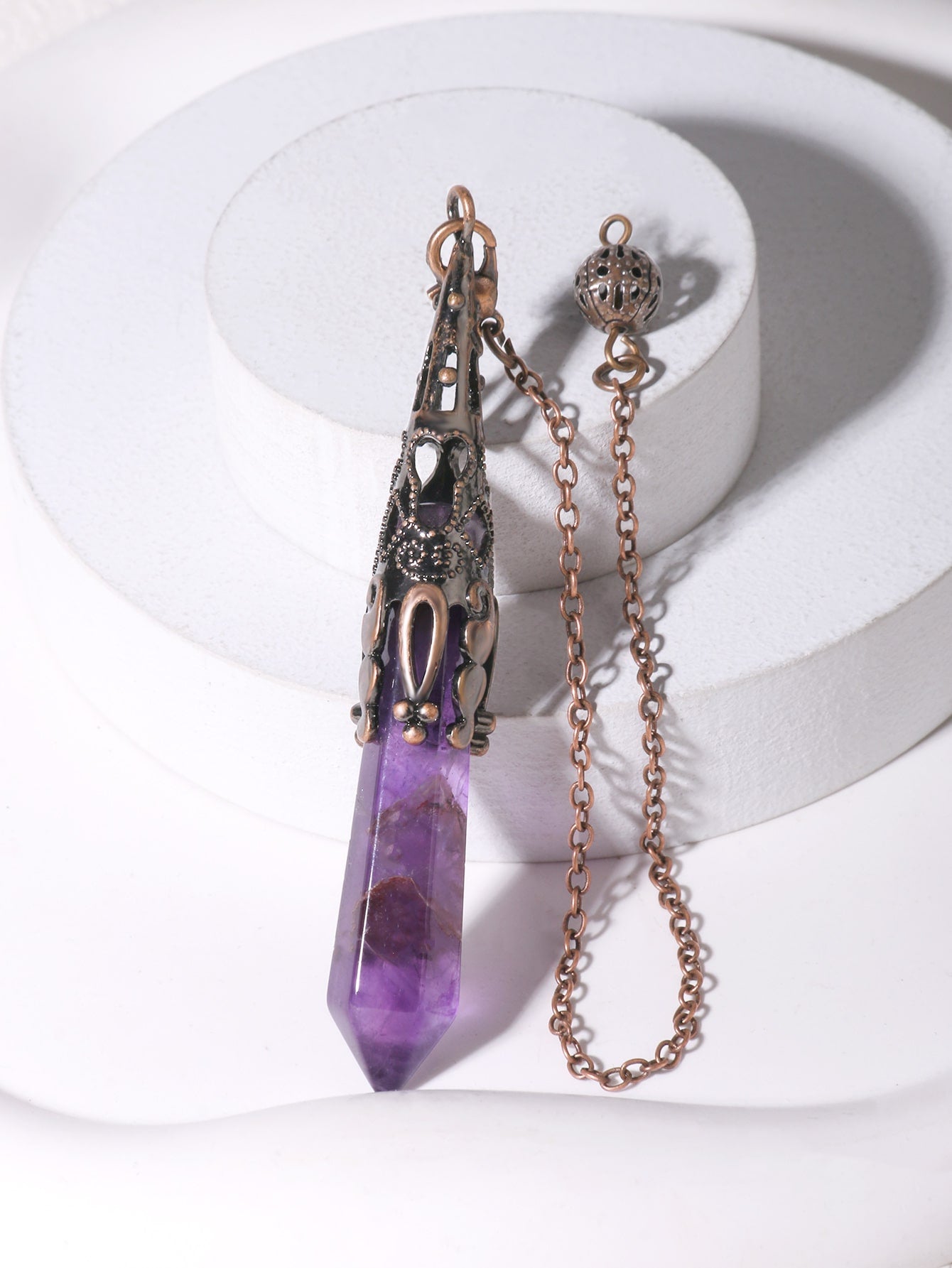 Vintage Hexagonal Pointed Natural Stone Amethyst Pendant Crystal Pendulum