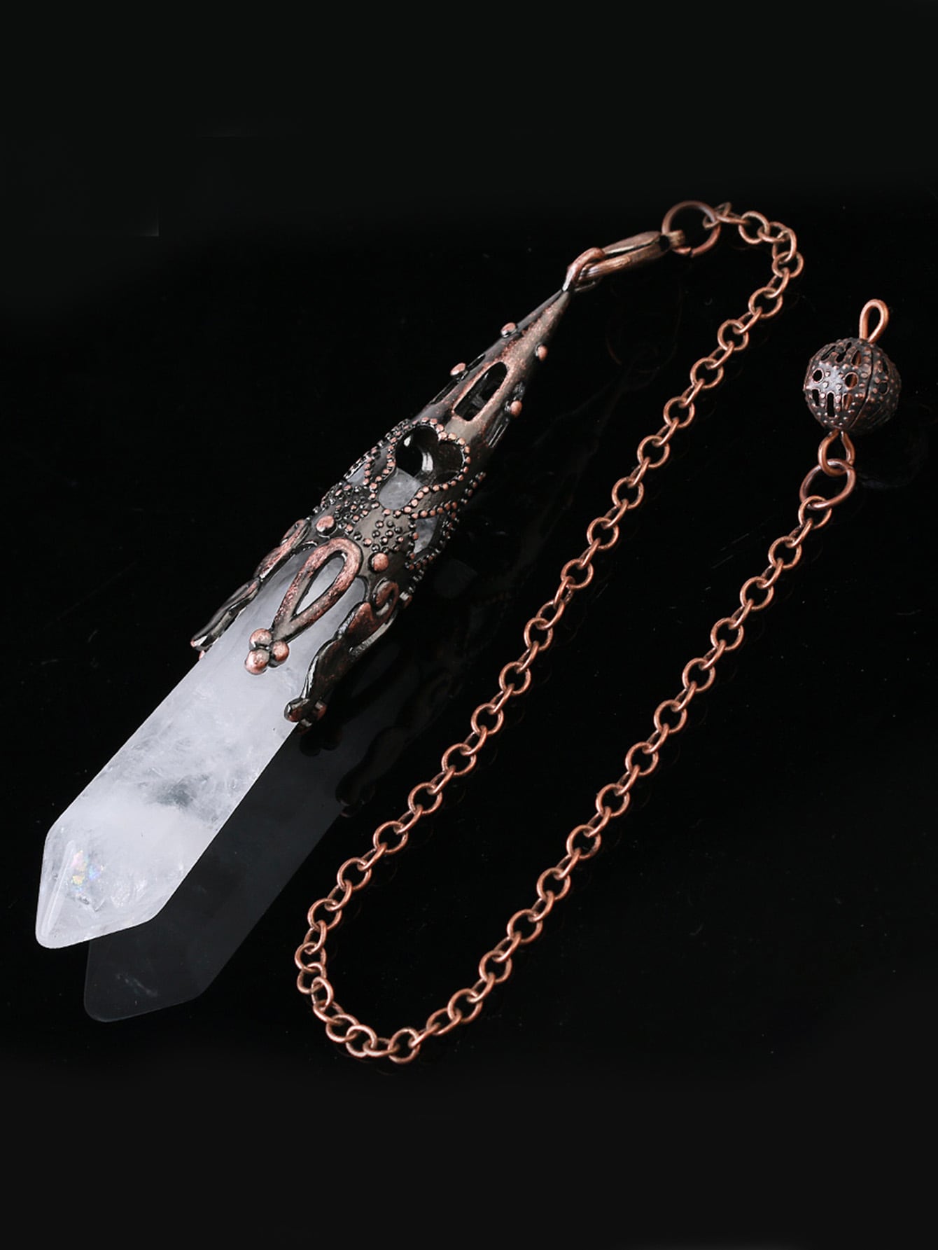 Vintage Hexagonal Pointed Natural Stone Amethyst Pendant Crystal Pendulum