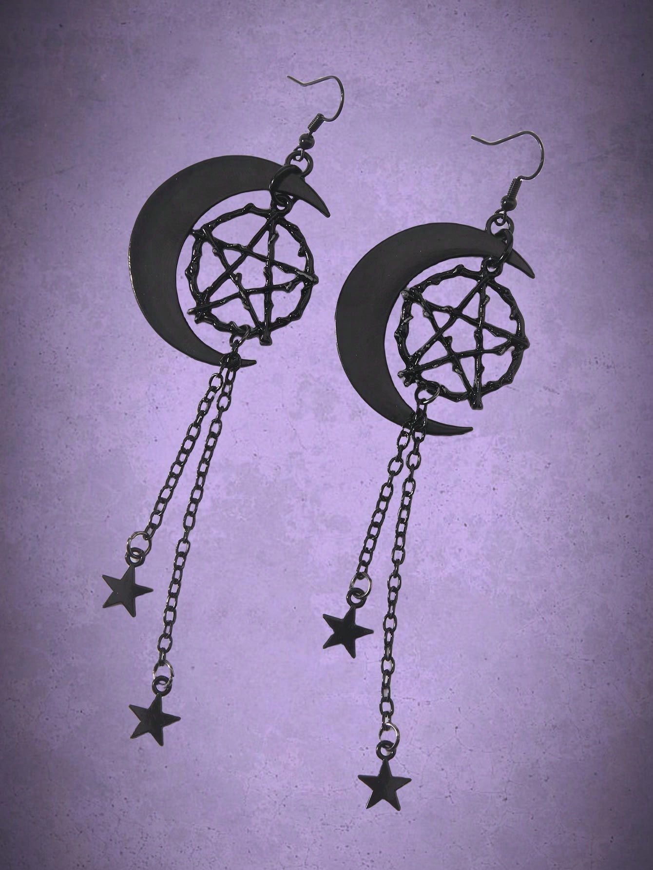 Pendientes colgantes góticos con decoración de luna y estrella de aleación de zinc