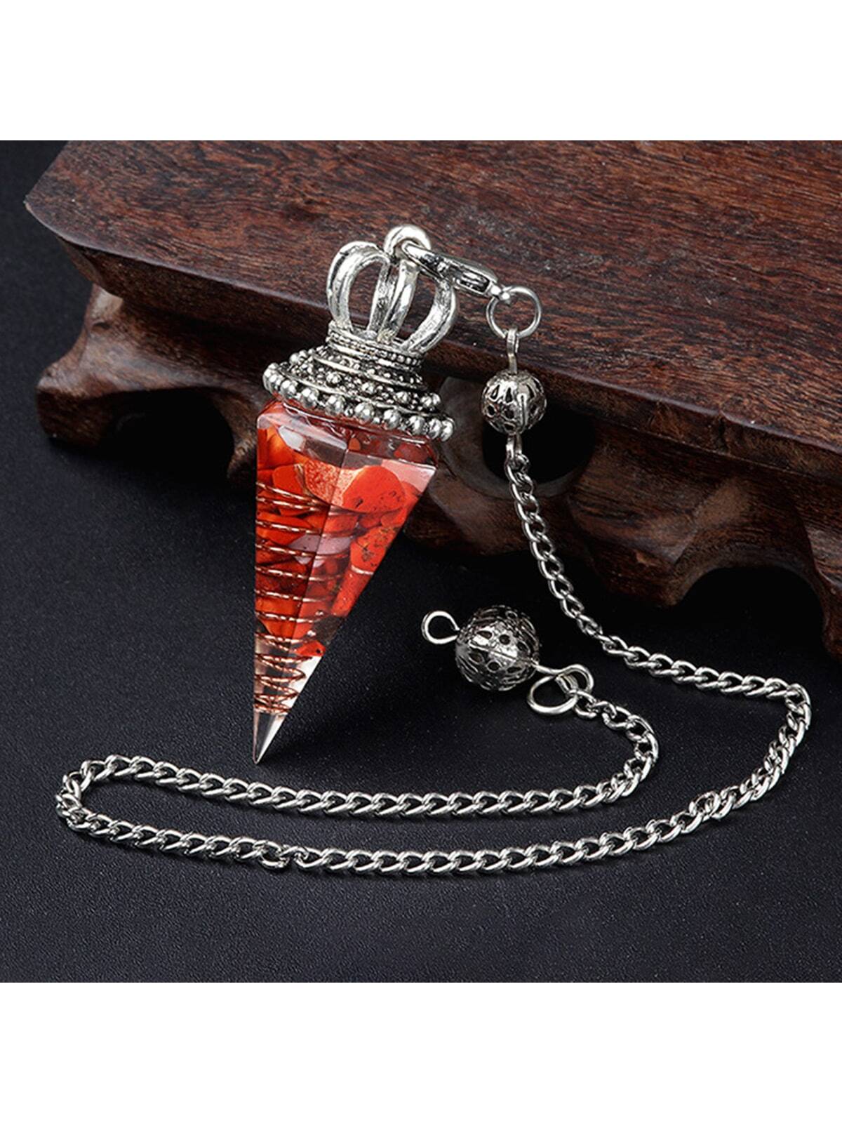 Péndulo de cono hexagonal de fragmentos de cristal para curación espiritual
