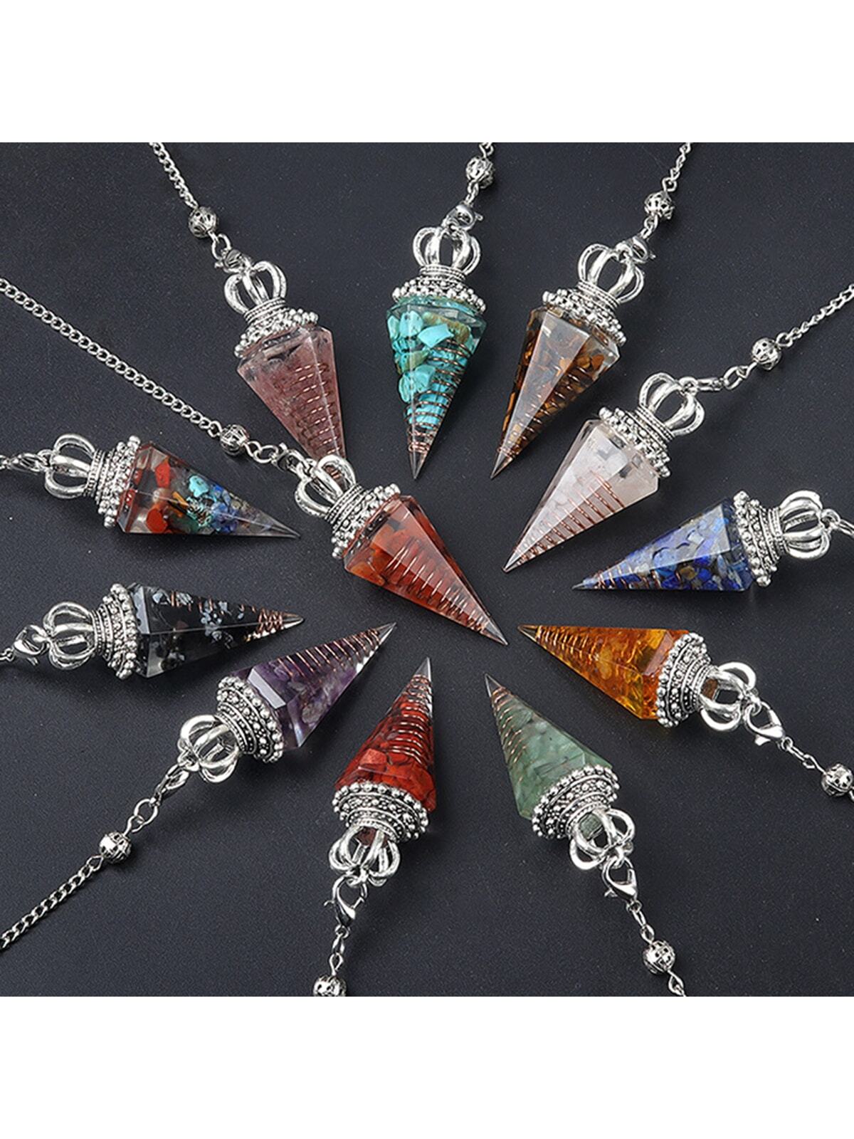 Péndulo de cono hexagonal de fragmentos de cristal para curación espiritual