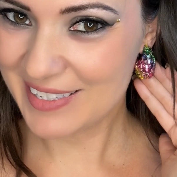 Glass Rhinestone Water Drop Stud Earrings