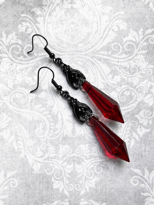 Gothic Dark Gemstone Bat Earrings