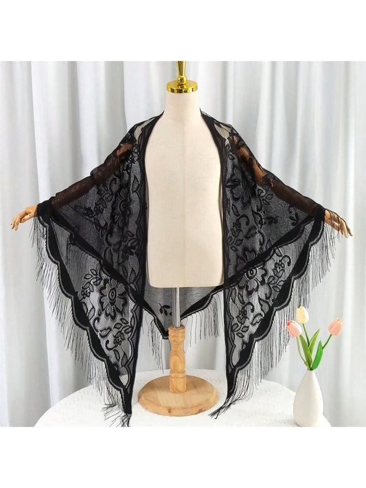 Wrap Me Up Lace Tassel Shawl