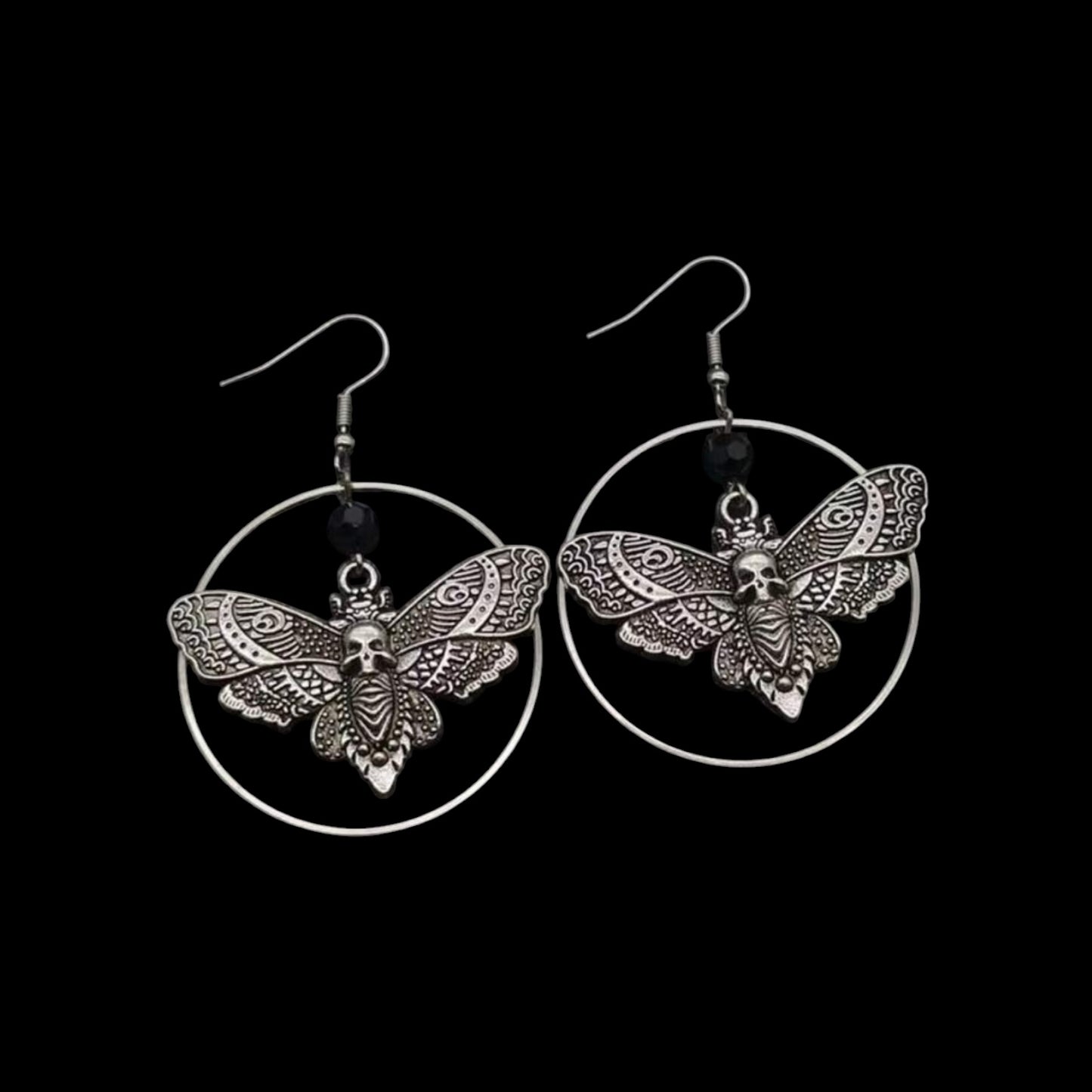 Midnight Halo Silver Dangly Hoops