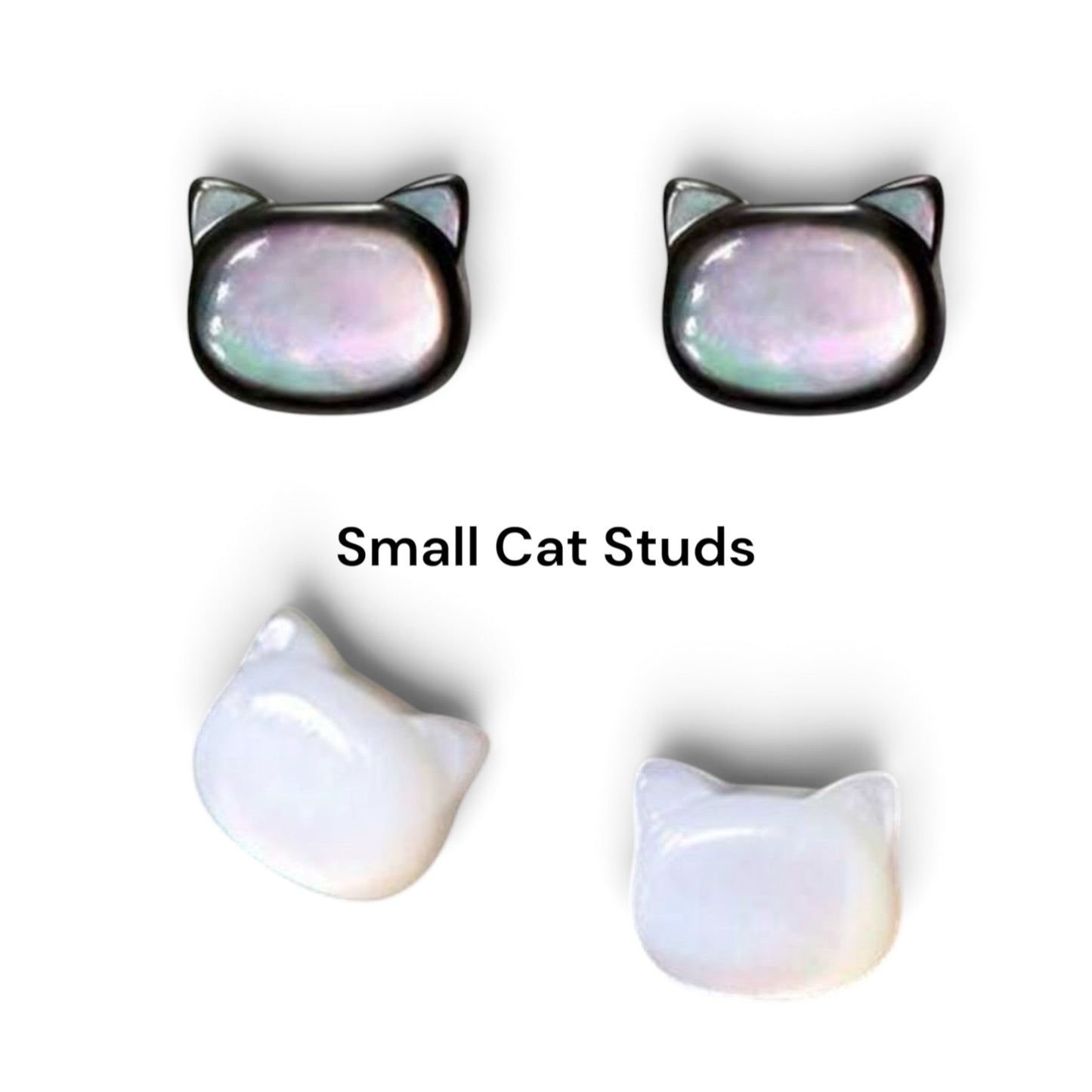 Tiny Cat Studs- White or Black- Sterling Silver