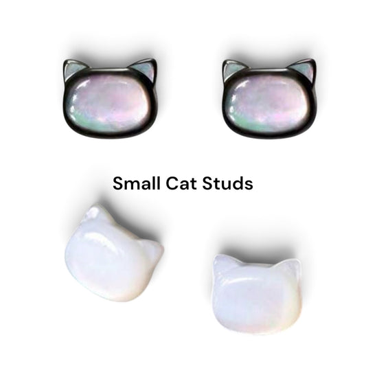 Tiny Cat Studs- White or Black- Sterling Silver