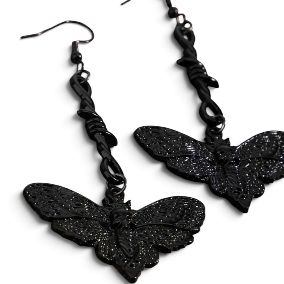 Death Head Moth Earrings- Long- Black