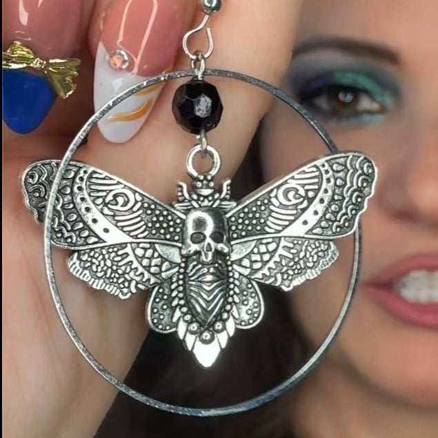 Midnight Halo Silver Dangly Hoops