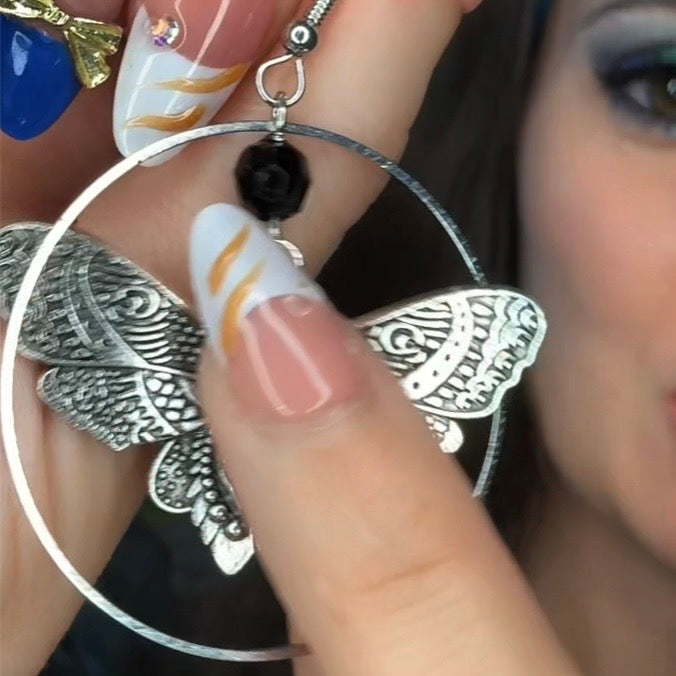 Midnight Halo Silver Dangly Hoops