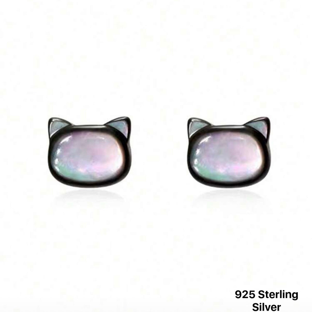 Tiny Cat Studs- White or Black- Sterling Silver