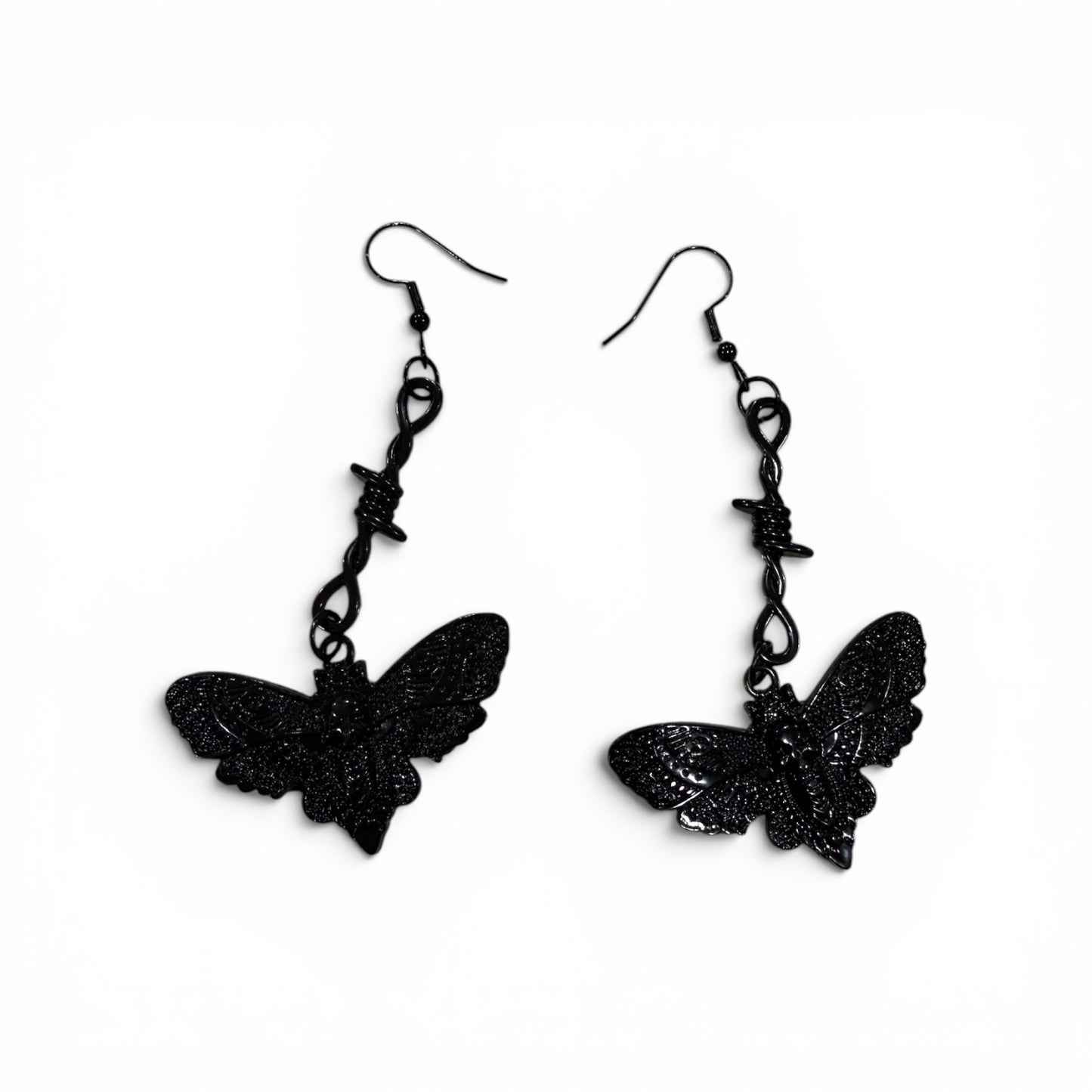 Gothic Black Moth & Skull Head Earrings