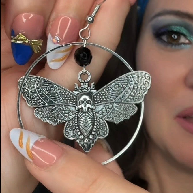 Midnight Halo Silver Dangly Hoops