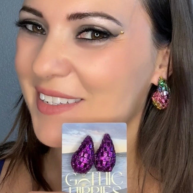 Glass Rhinestone Water Drop Stud Earrings