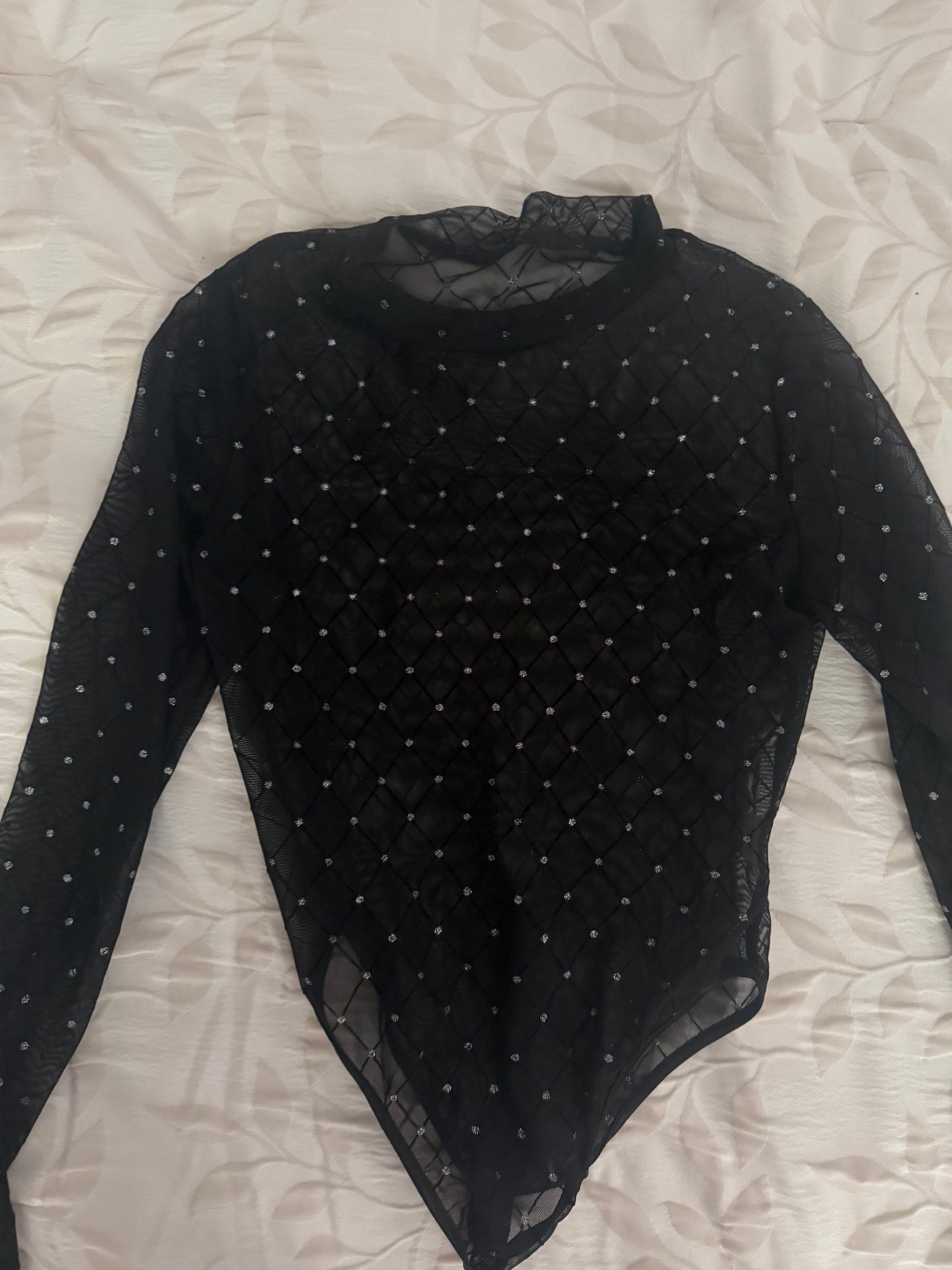 Black Bling Long Sleeve Bodysuit