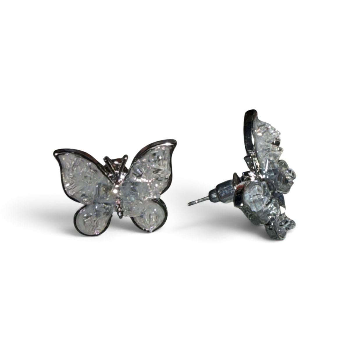 Icy Chrysalis Butterfly Earrings - Silver