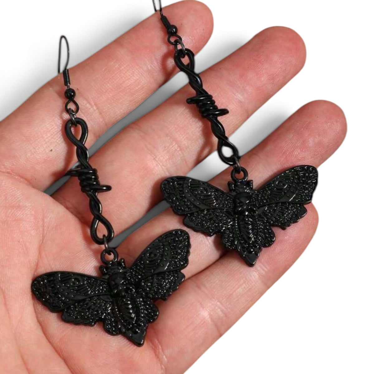 Death Head Moth Earrings- Long- Black