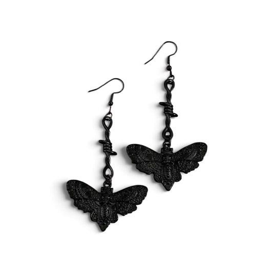Death Head Moth Earrings- Long- Black