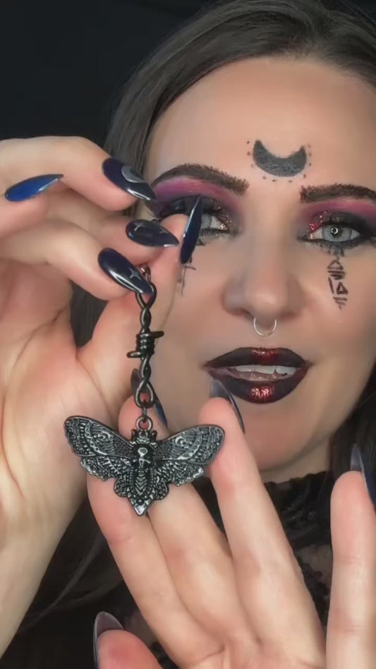 Death Head Moth Earrings- Long- Black