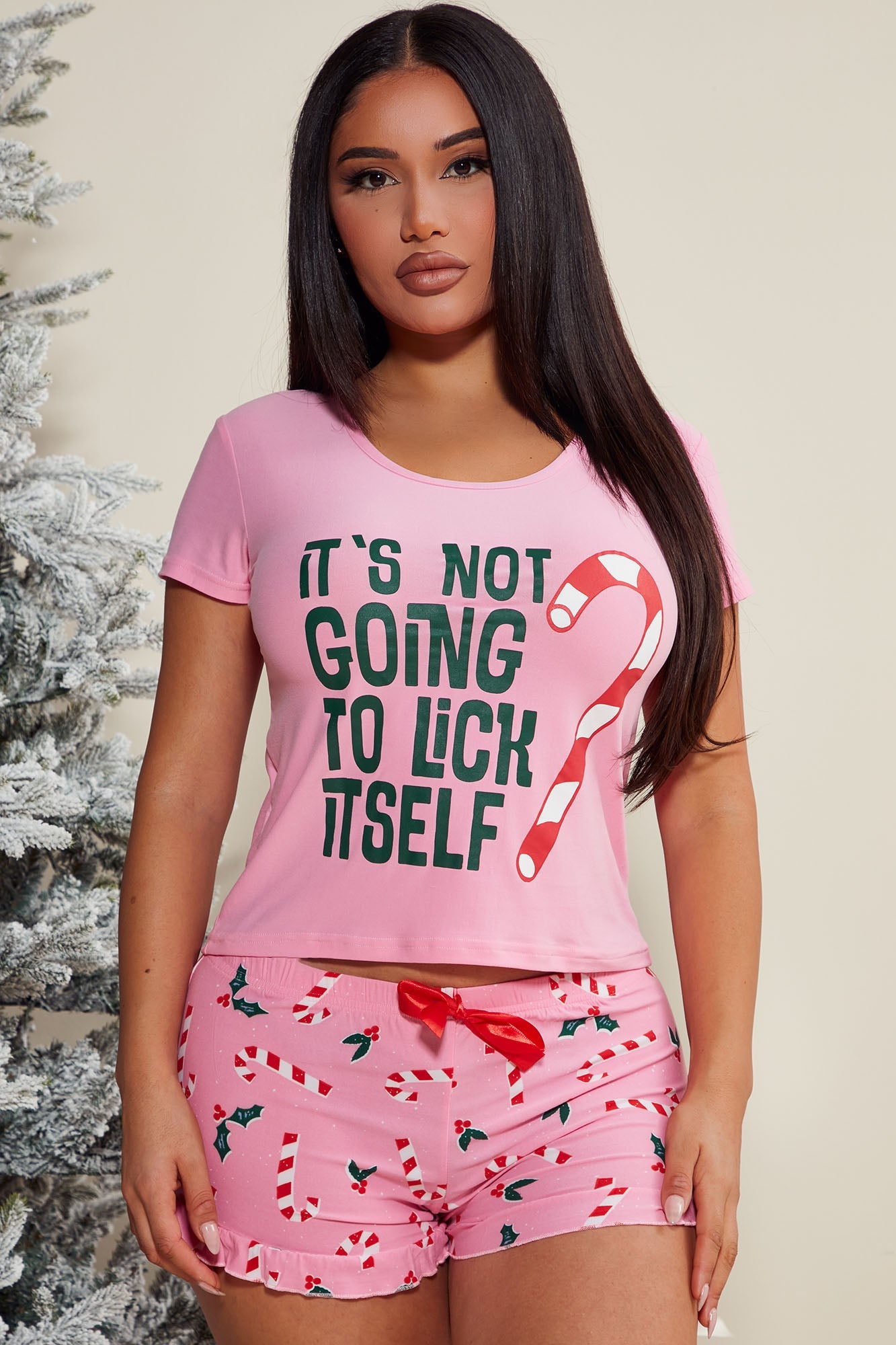 Candy Cane Licker PJ Short Set - Pink/combo