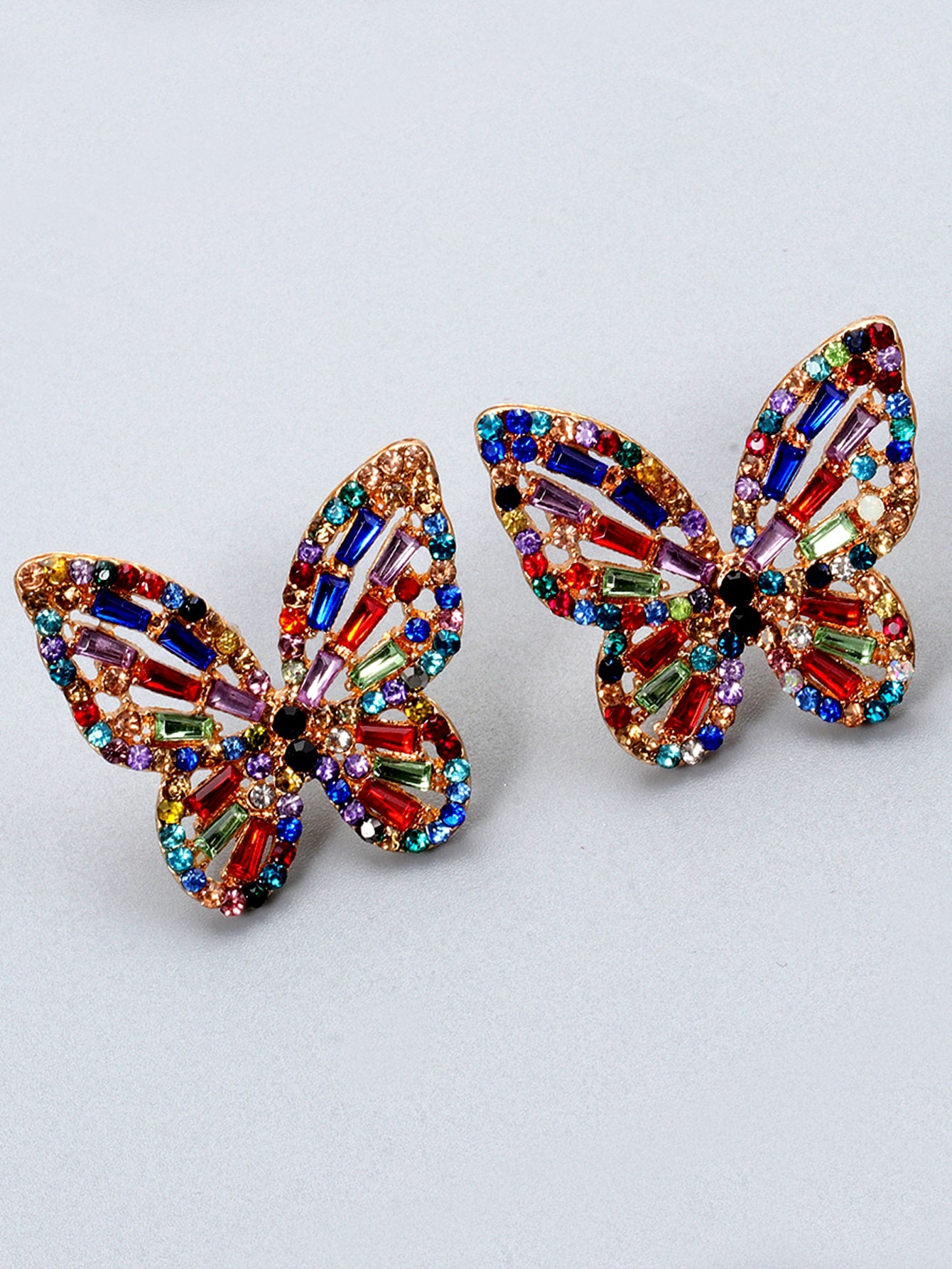 Magic Jewel Toned Rhinestone Butterfly Stud Earrings